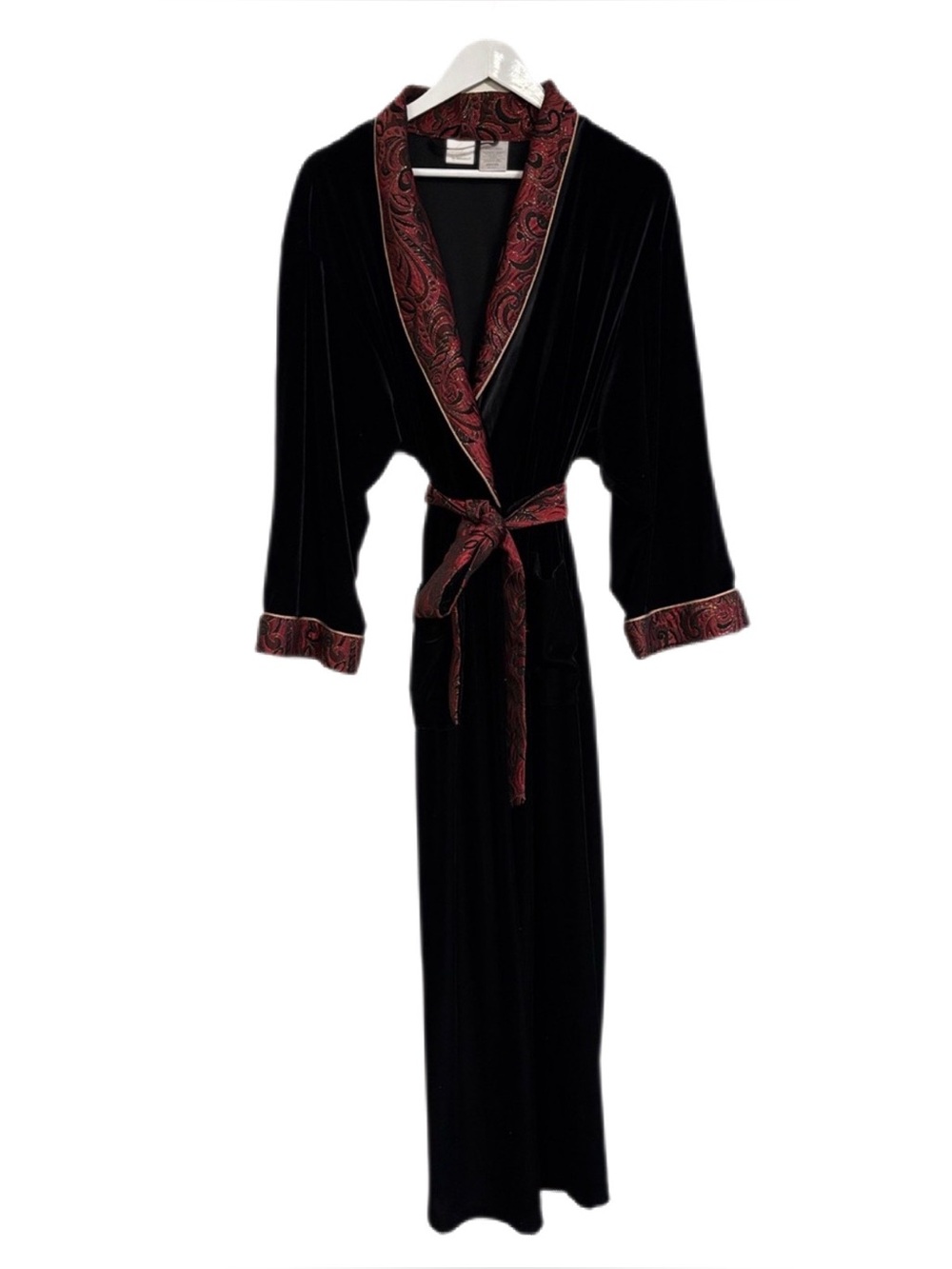Vintage Sophia by Delicates Black Velvet Robe Red Paisley Whimsigoth Gothic S